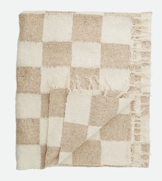 Tan Checkered Handwoven Blanket