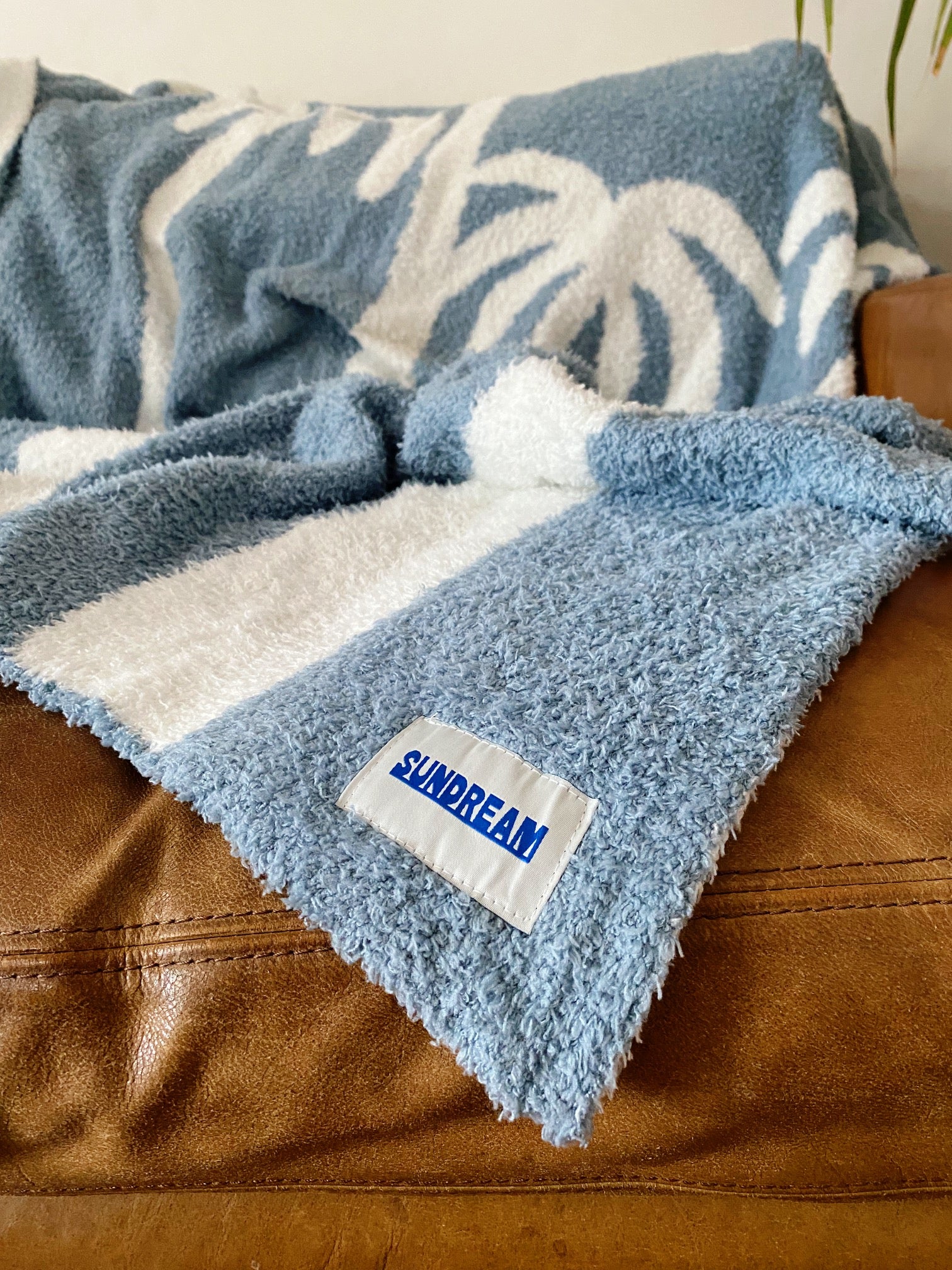 PREORDER: Dancing Palms Plush Throw - Chambray Blue