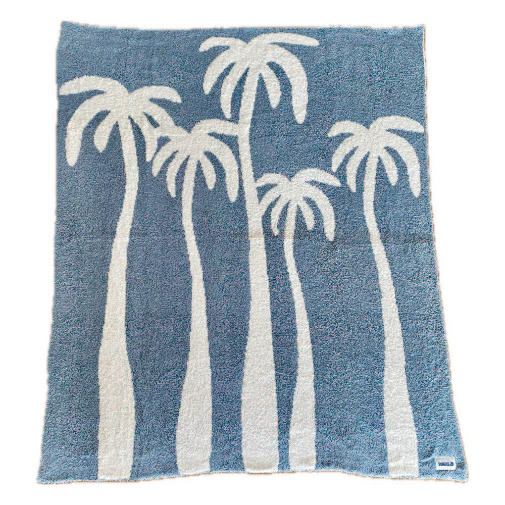 PREORDER: Dancing Palms Plush Throw - Chambray Blue