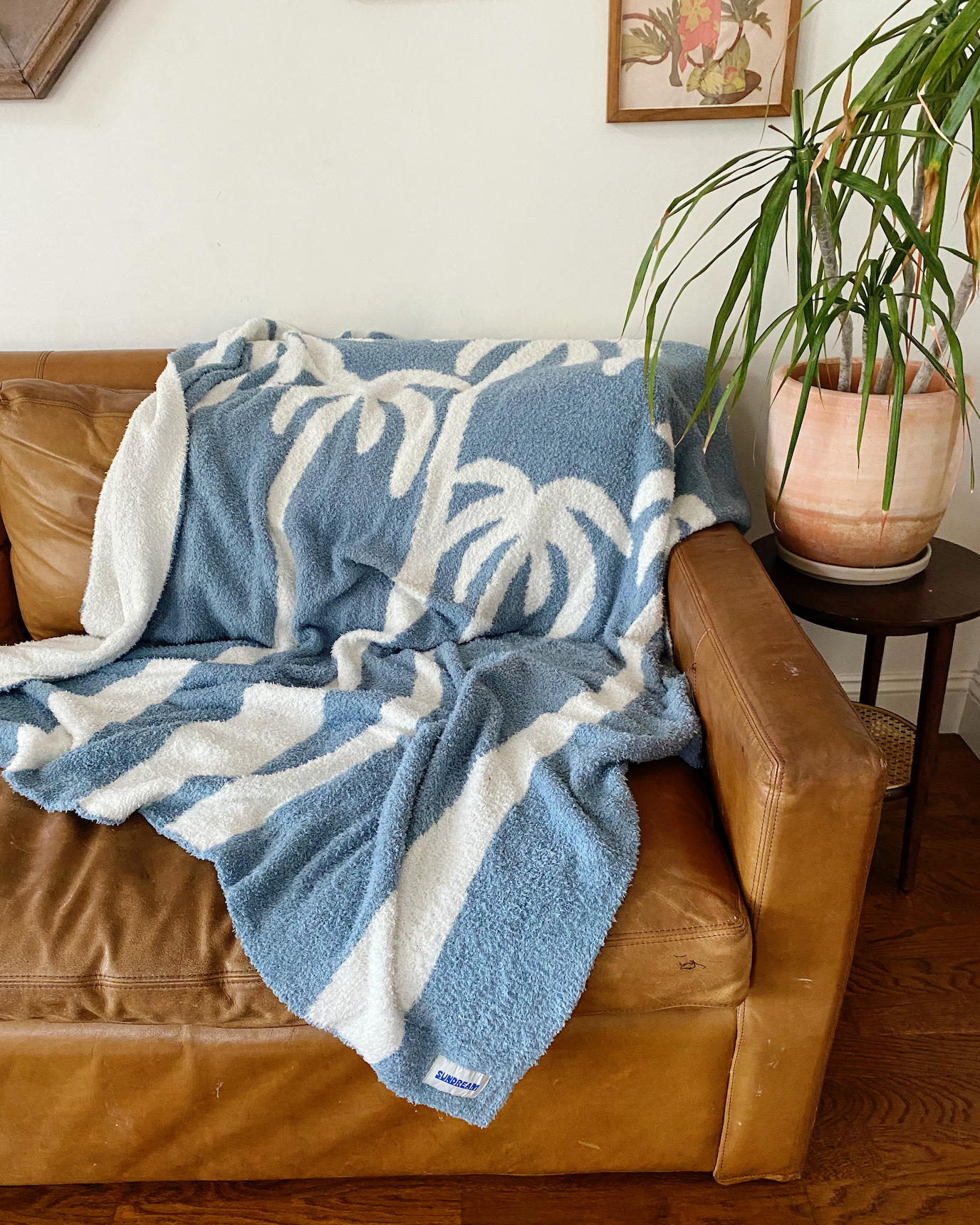 PREORDER: Dancing Palms Plush Throw - Chambray Blue