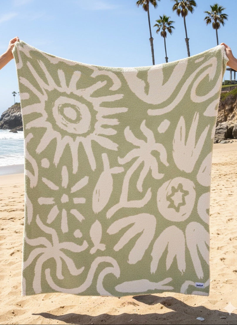 Flora Plush Throw - Sage
