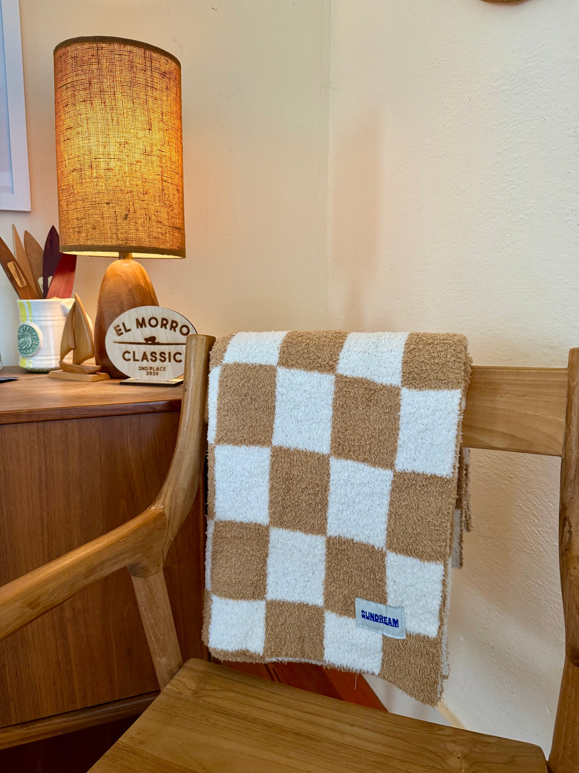Checker Plush Throw - Latte Brown