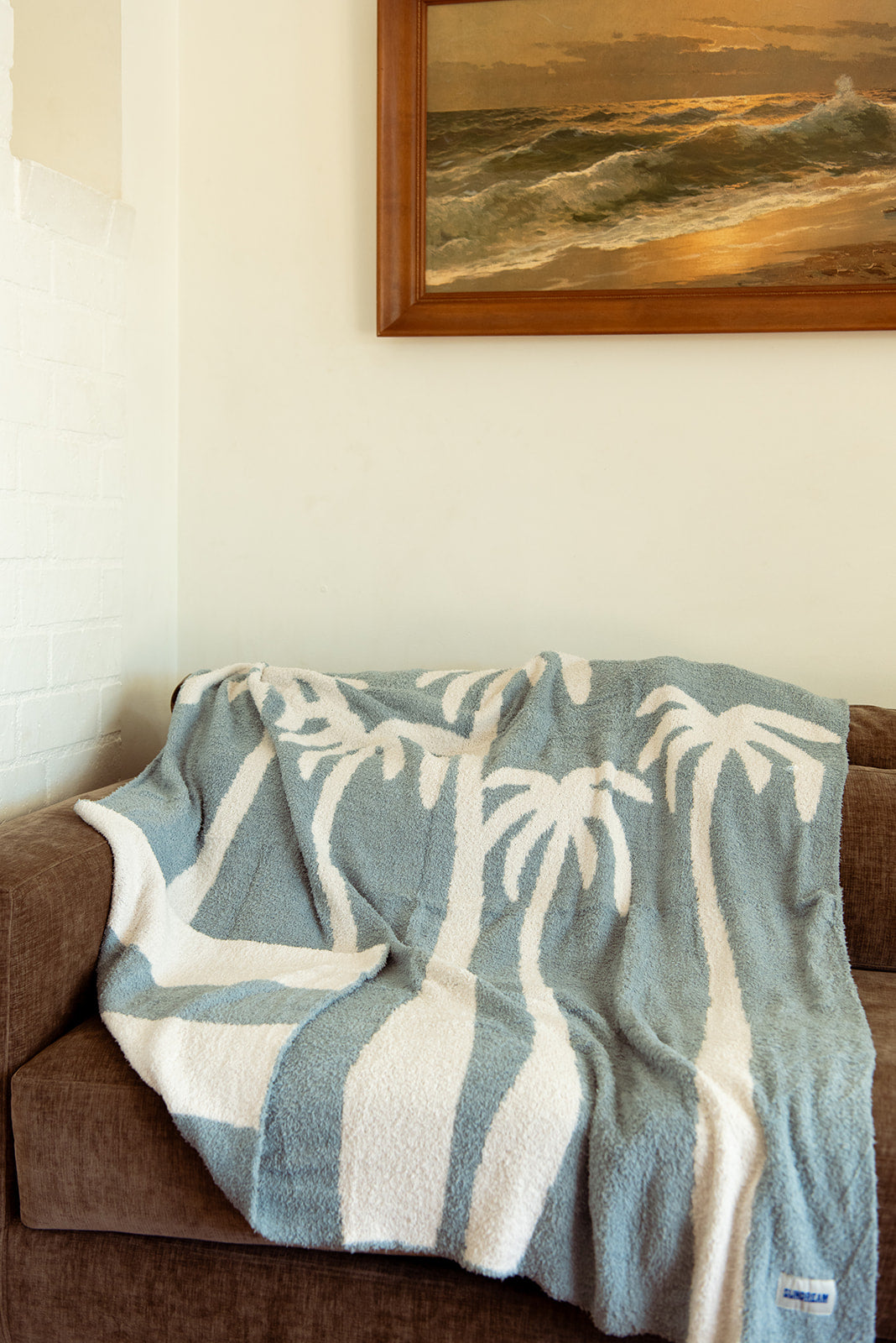 Dancing Palms Plush Throw - Chambray Blue