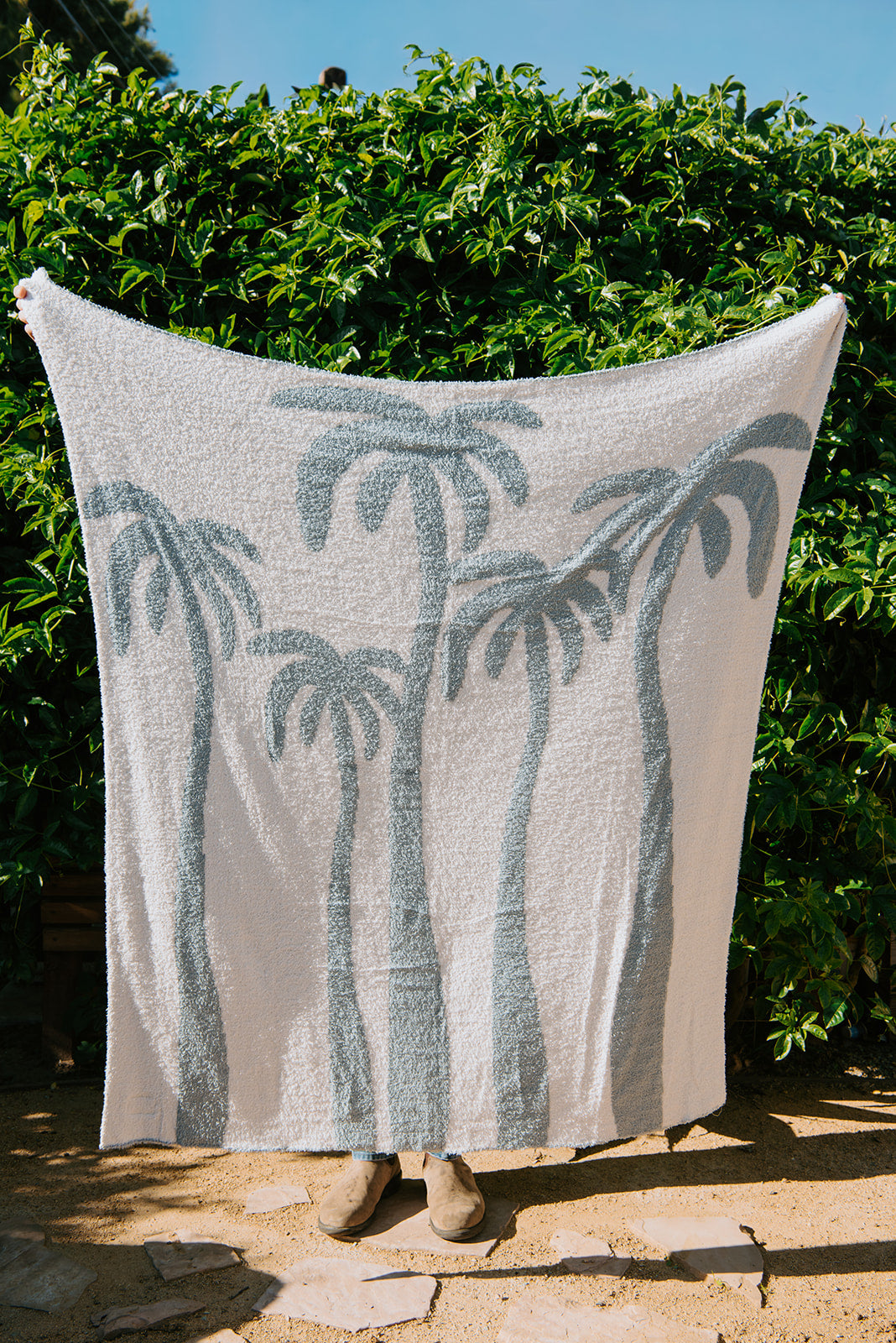Dancing Palms Plush Throw - Chambray Blue