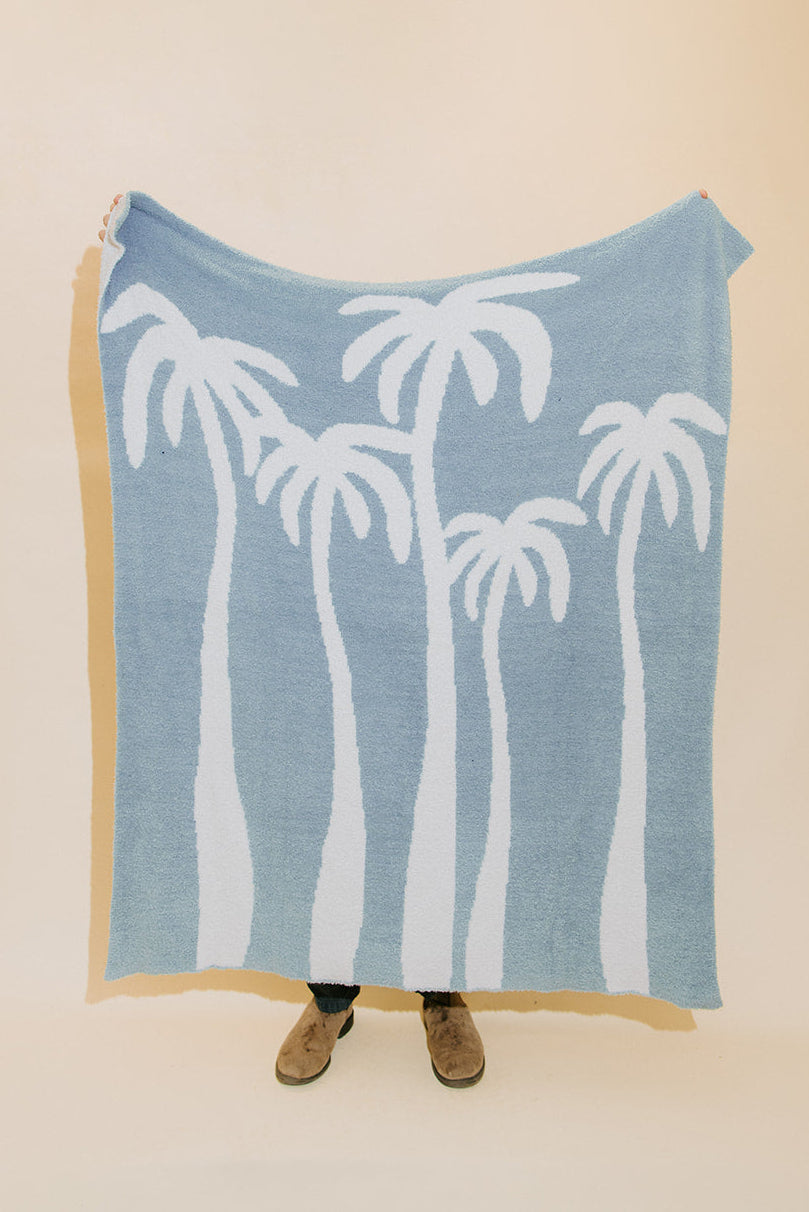 Dancing Palms Plush Throw - Chambray