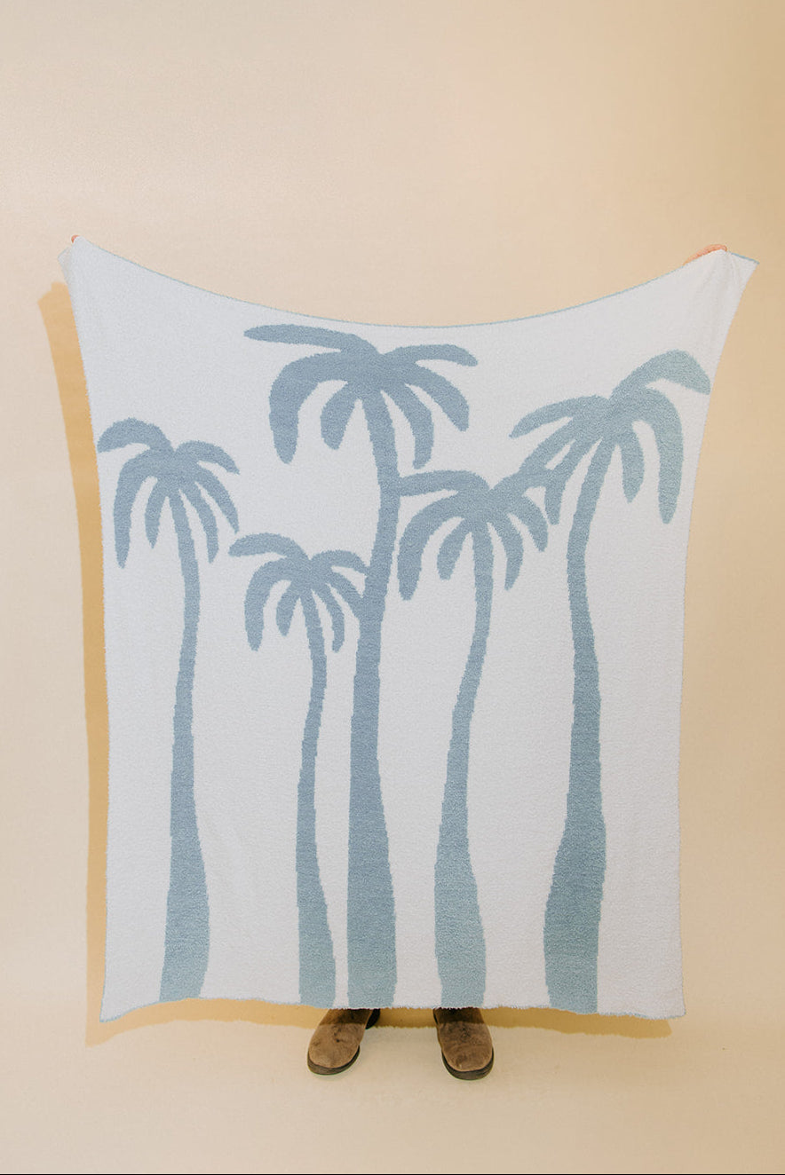 Dancing Palms Plush Throw - Chambray