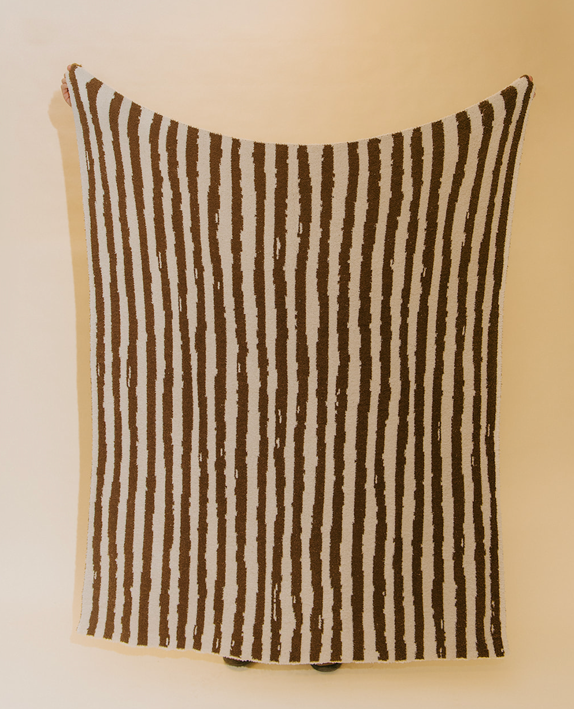 Stripe Plush Throw - Mocha & Cream