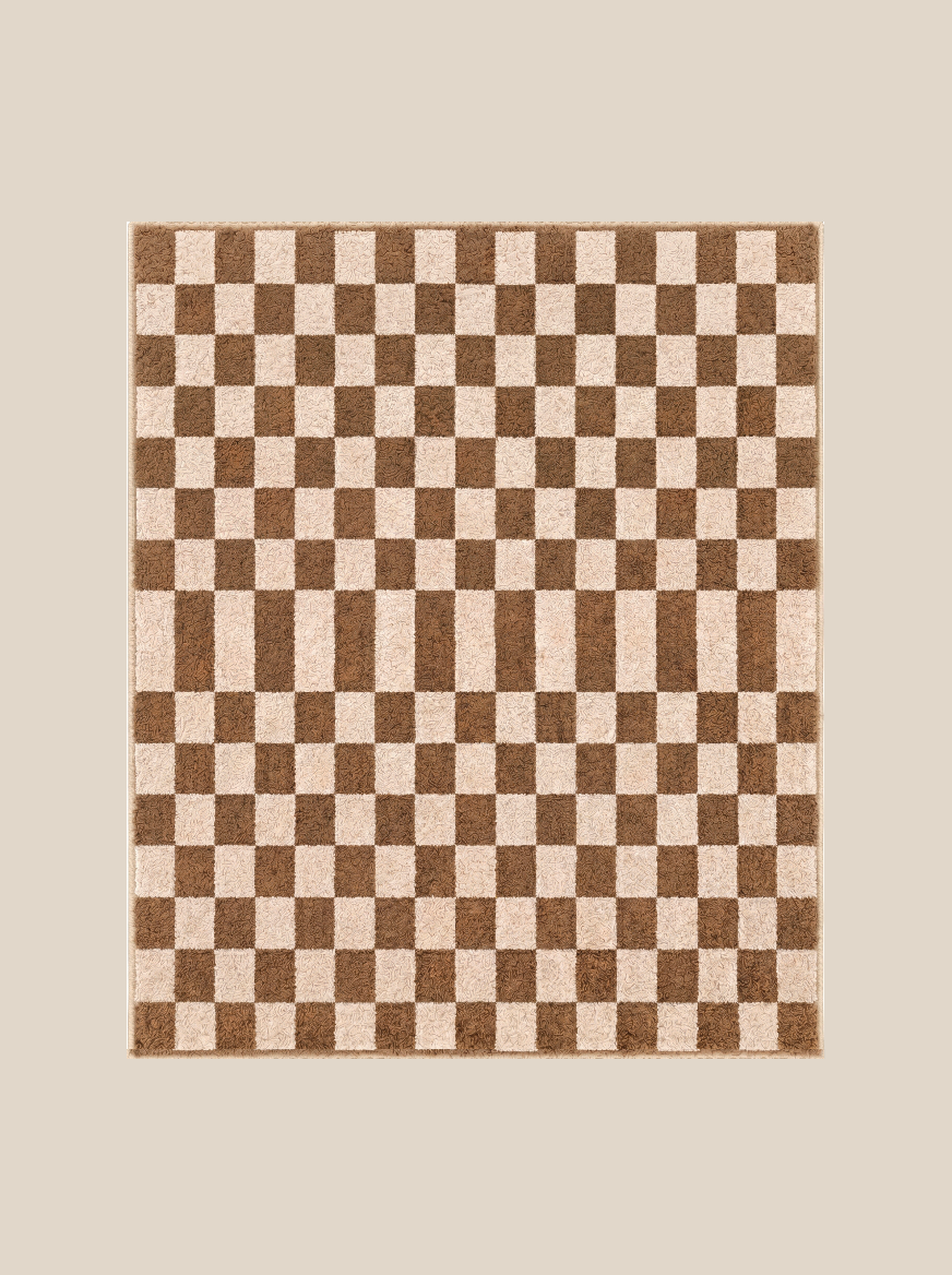 Checker Plush Throw - Latte Brown