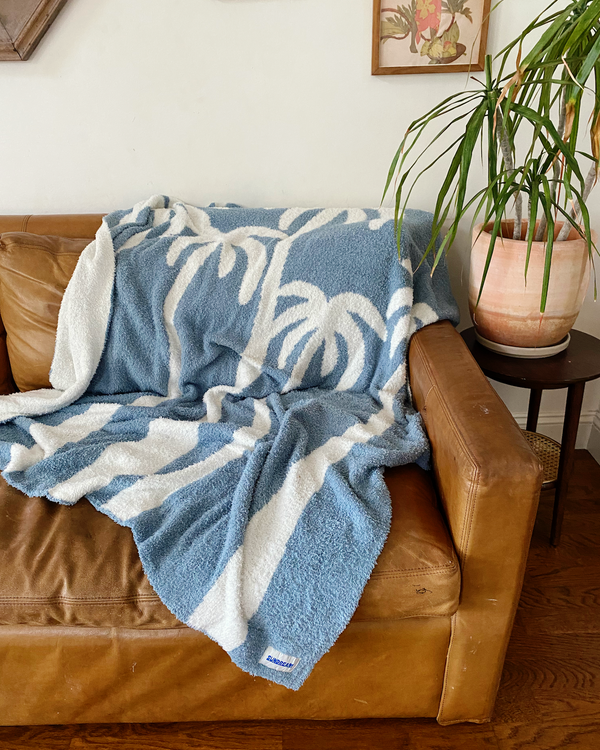 Dancing Palms Plush Throw - Chambray Blue