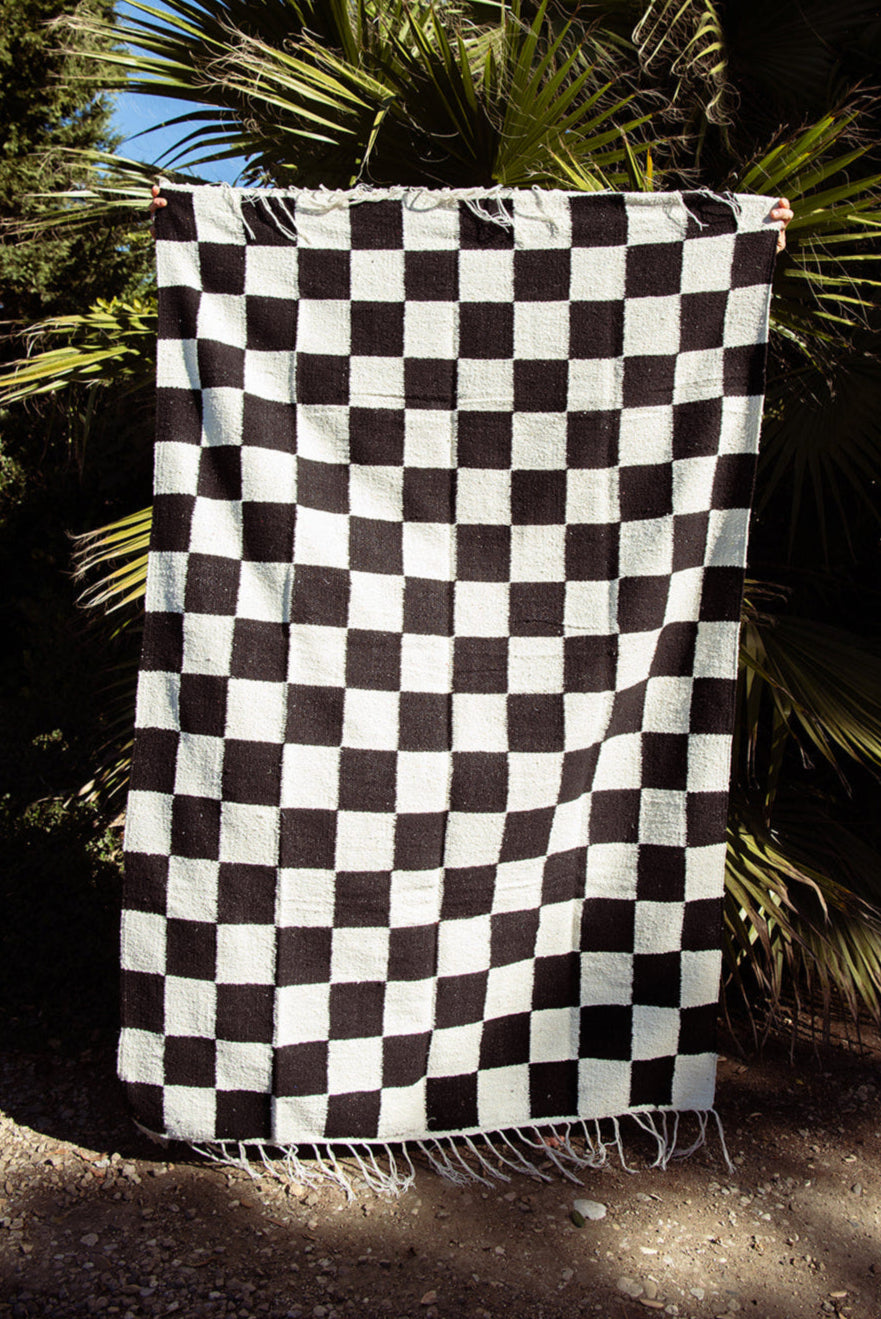 Black & White Checkered Handwoven Blanket