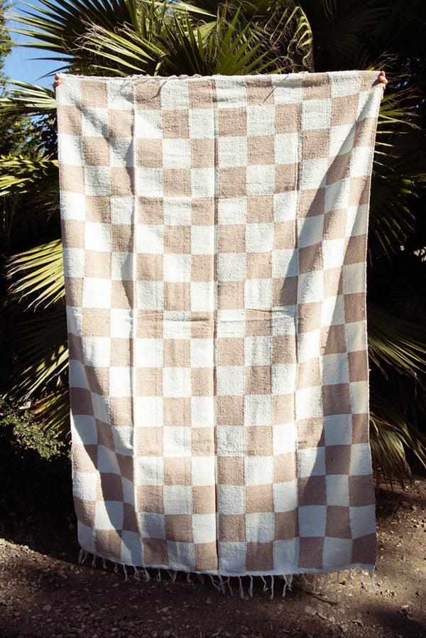 Tan Checkered Handwoven Blanket